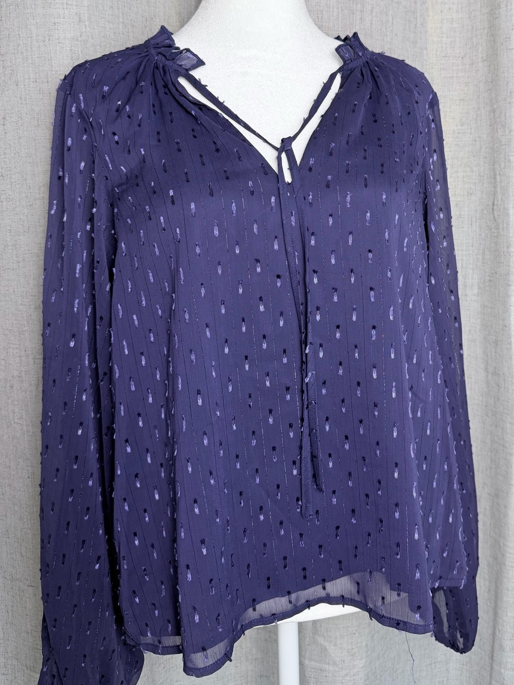 Sanctuary Navy Sheer Tie-Neck Blouse
